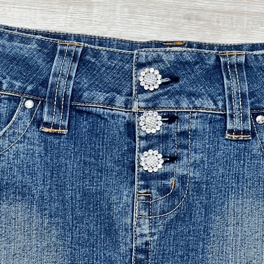 Hydraulic Jean Mini Skirt SZ 5/6 light Wash denim Bling embellishments Y2K - Picture 9 of 10